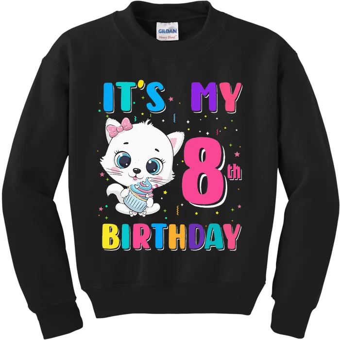 Its My 8th Birthday Girl Funny Cat Birthday 8 Year Old Kids Sweatshirt