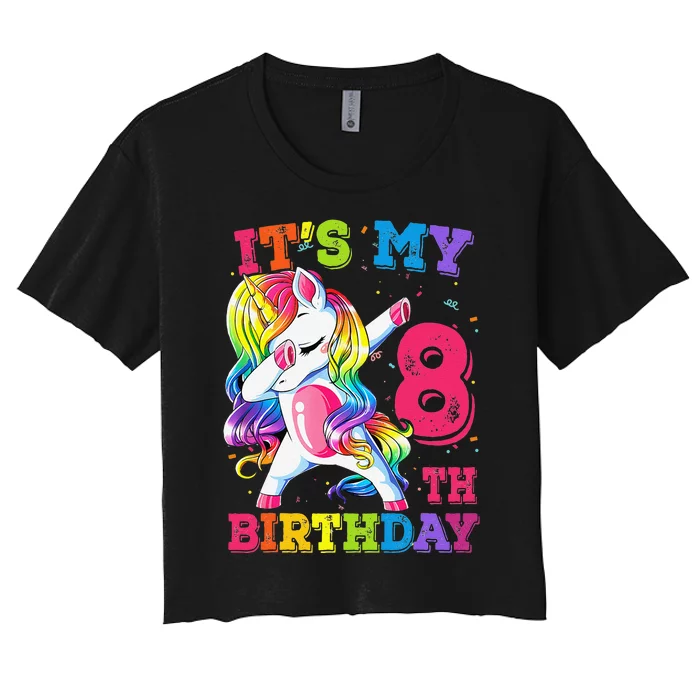 Its My 8 Birthday Unicorn Outfits For Cute Women's Crop Top Tee