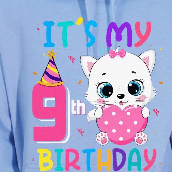 It's My 9th Birthday Funny Cat Birthday 9 Year Old Gift Unisex Surf Hoodie