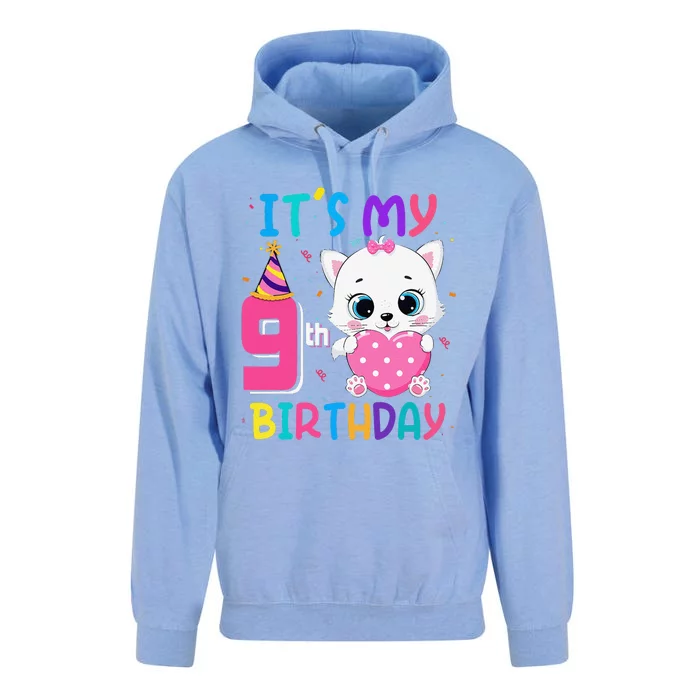 It's My 9th Birthday Funny Cat Birthday 9 Year Old Gift Unisex Surf Hoodie