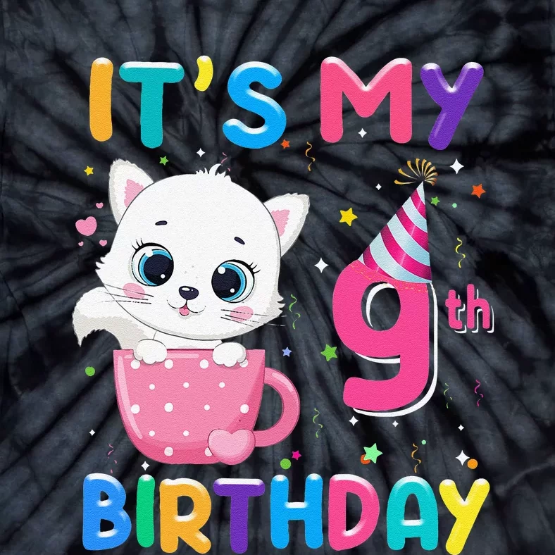 It's My 9th Birthday Funny Cat Birthday 9 Year Old Tie-Dye T-Shirt