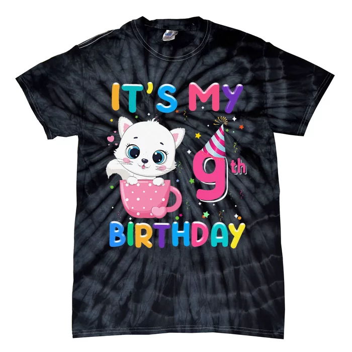 It's My 9th Birthday Funny Cat Birthday 9 Year Old Tie-Dye T-Shirt