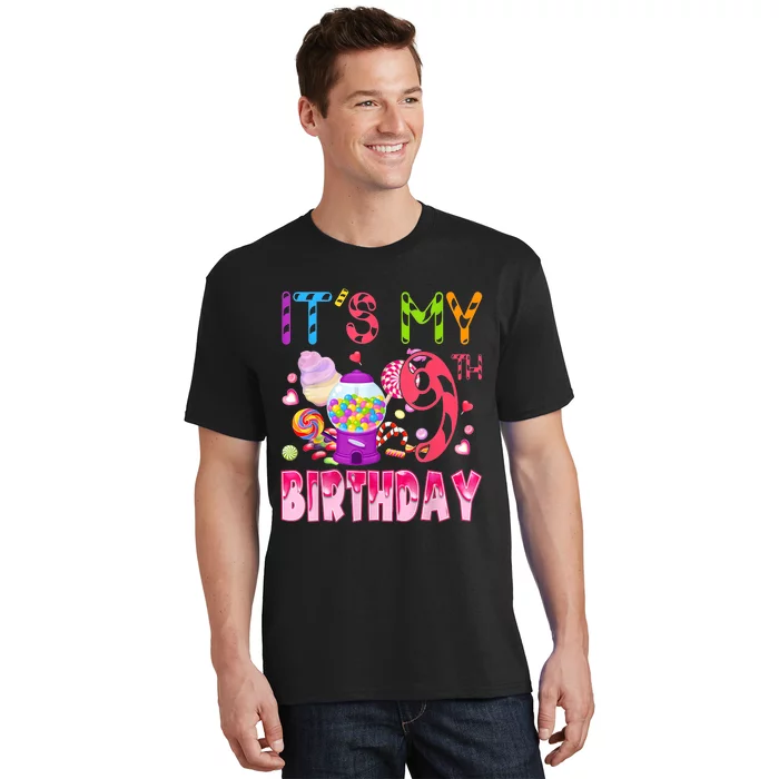 Its My 9th Birthday Candy Candyland Birthday Girl 9 Year Old T-Shirt