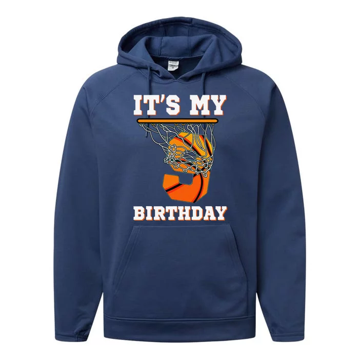 ItS My 9th Birthday Basketball Boy Party 9 Years Old Performance Fleece Hoodie