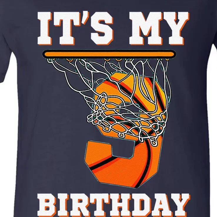 ItS My 9th Birthday Basketball Boy Party 9 Years Old V-Neck T-Shirt