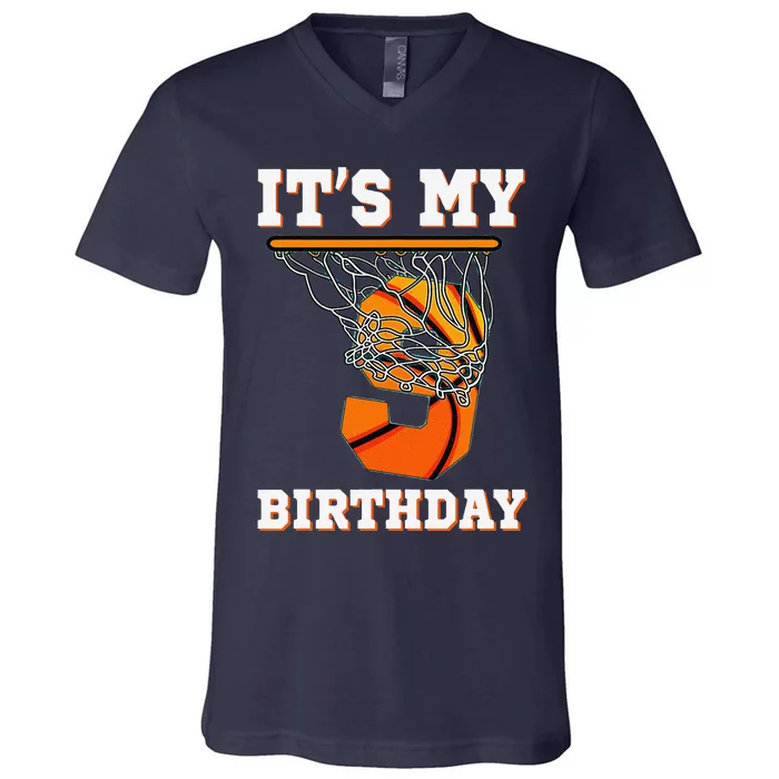 ItS My 9th Birthday Basketball Boy Party 9 Years Old V-Neck T-Shirt