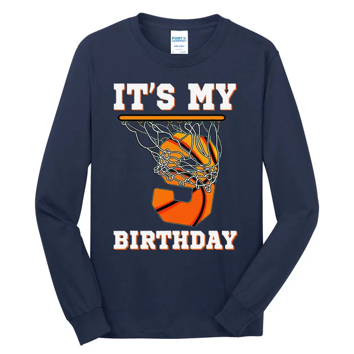 ItS My 9th Birthday Basketball Boy Party 9 Years Old Tall Long Sleeve T-Shirt