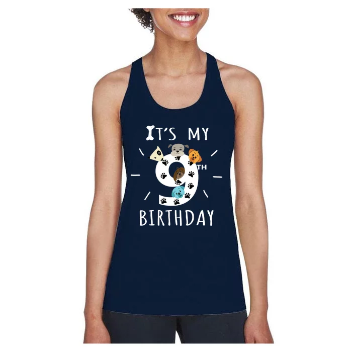 ItS My 9th Birthday Dog Lover Theme 9 Years Old Puppy Women's Racerback Tank