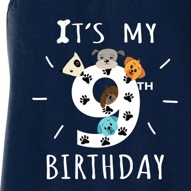 ItS My 9th Birthday Dog Lover Theme 9 Years Old Puppy Women's Racerback Tank