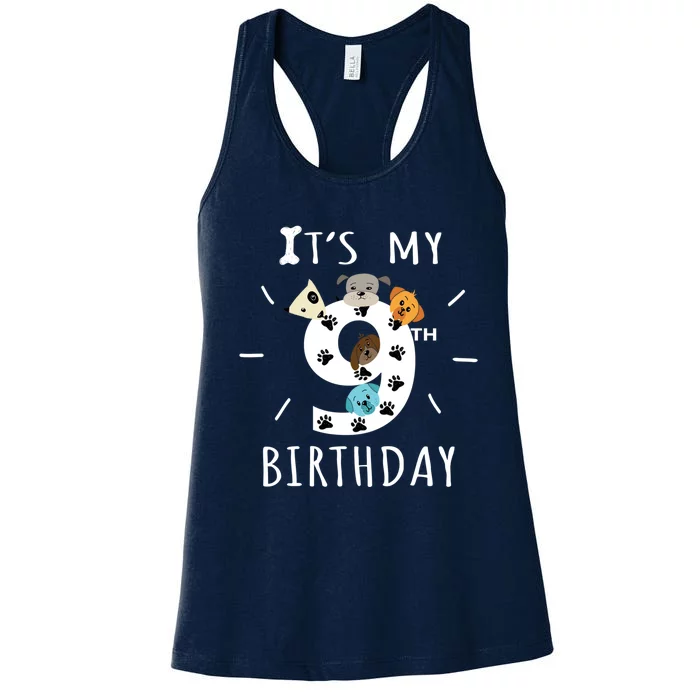 ItS My 9th Birthday Dog Lover Theme 9 Years Old Puppy Women's Racerback Tank