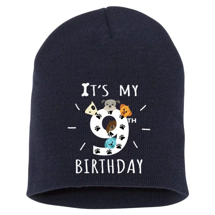 ItS My 9th Birthday Dog Lover Theme 9 Years Old Puppy Short Acrylic Beanie