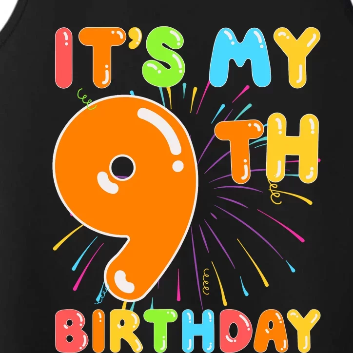 ItS My 9th Birthday 9 Nine Happy Birthday Boy Or Girl Art Performance Tank