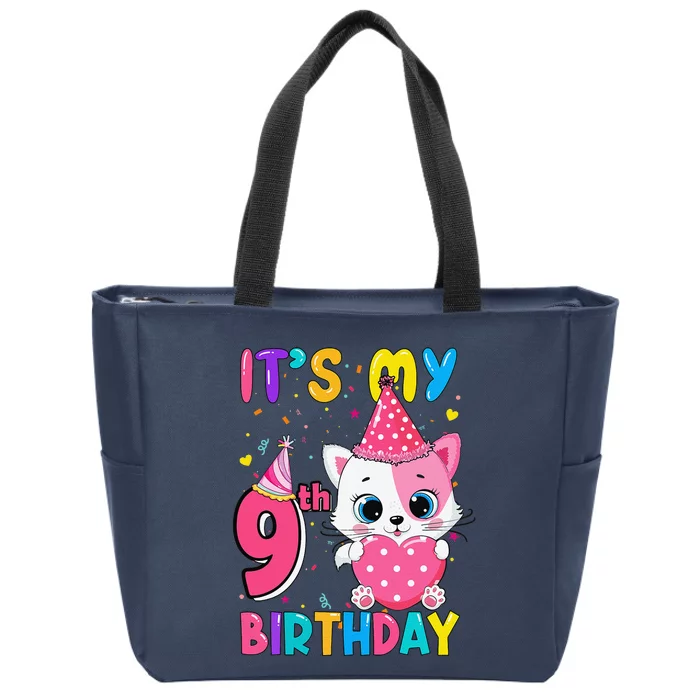 Its My 9th Birthday Funny Cat Birthday 9 Year Old Zip Tote Bag