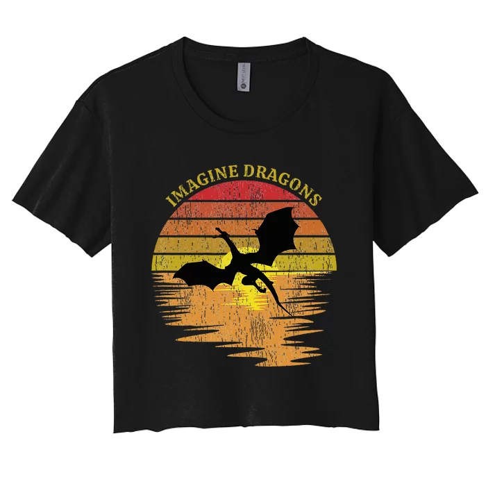 Imagine Magical And Mythical Fantasy Dragons In Sunset Women's Crop Top Tee