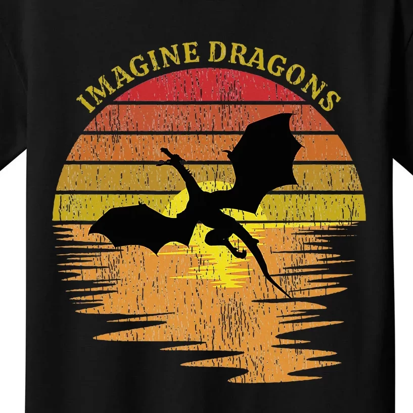 Imagine Magical And Mythical Fantasy Dragons In Sunset Kids T-Shirt