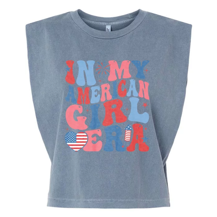 In My American Girl Era Retro 4th Of July Fourth Groovy Garment-Dyed Women's Muscle Tee