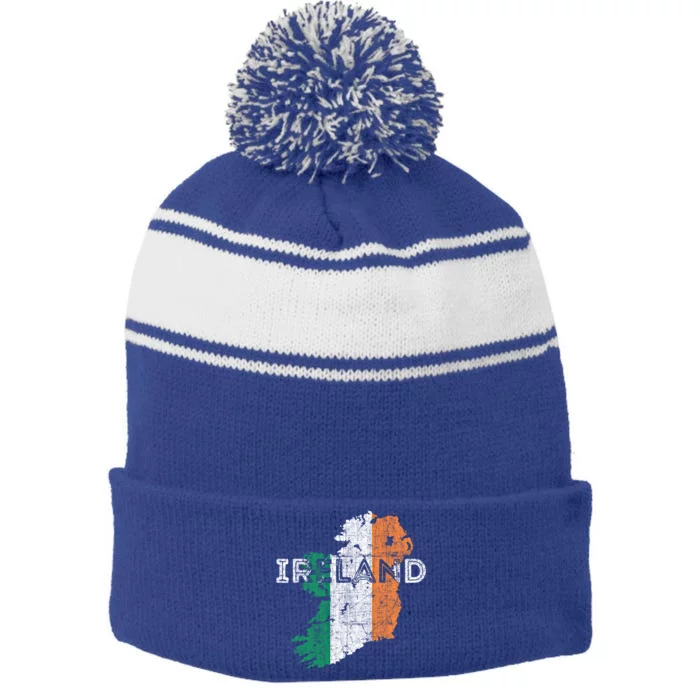 Irish Map And Flag Souvenir Gift Distressed Ireland Cool Gift Stripe Pom Pom Beanie