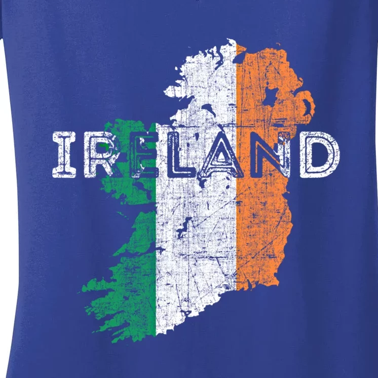 Irish Map And Flag Souvenir Gift Distressed Ireland Cool Gift Women's V-Neck T-Shirt