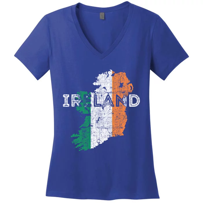 Irish Map And Flag Souvenir Gift Distressed Ireland Cool Gift Women's V-Neck T-Shirt