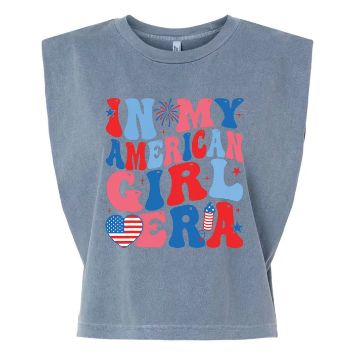 In My American Girl Era Retro 4th Of July Fourth Groovy Garment-Dyed Women's Muscle Tee