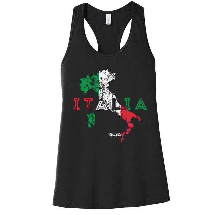 Italy Map And Flag Souvenir Distressed Italia Women's Racerback Tank