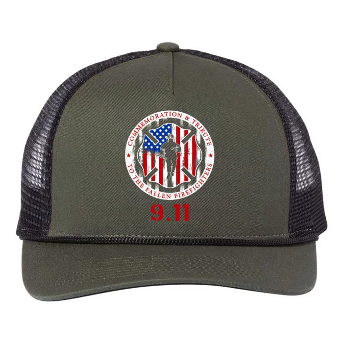 In Memory And Honor Of Firefighters Remembering 9/11 Retro Rope Trucker Hat Cap