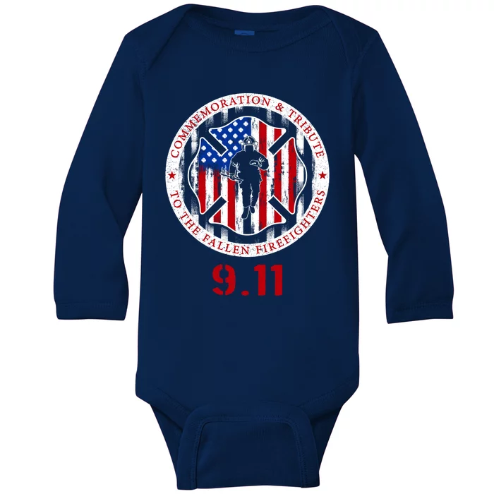 In Memory And Honor Of Firefighters Remembering 9/11 Baby Long Sleeve Bodysuit