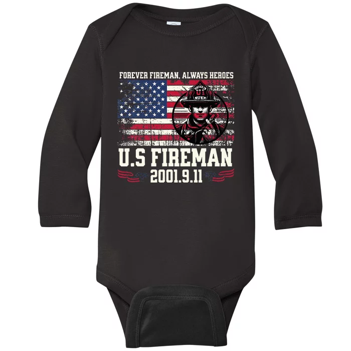 In Memory And Honor Of Firefighters Remembering 911 Baby Long Sleeve Bodysuit