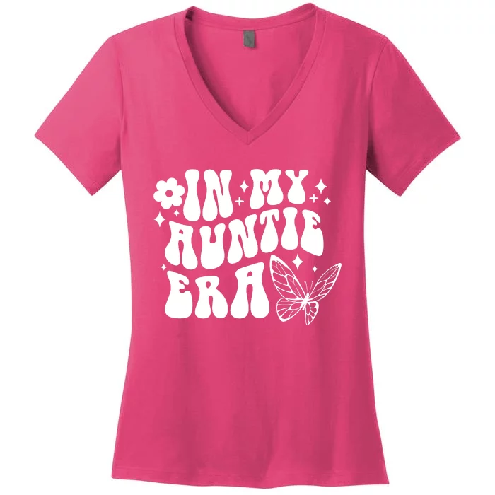 In My Auntie Era Fun Aunt Butterfly Women's V-Neck T-Shirt