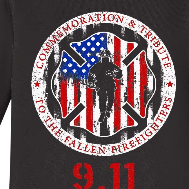 In Memory And Honor Of Firefighters Remembering 911 Baby Long Sleeve Bodysuit