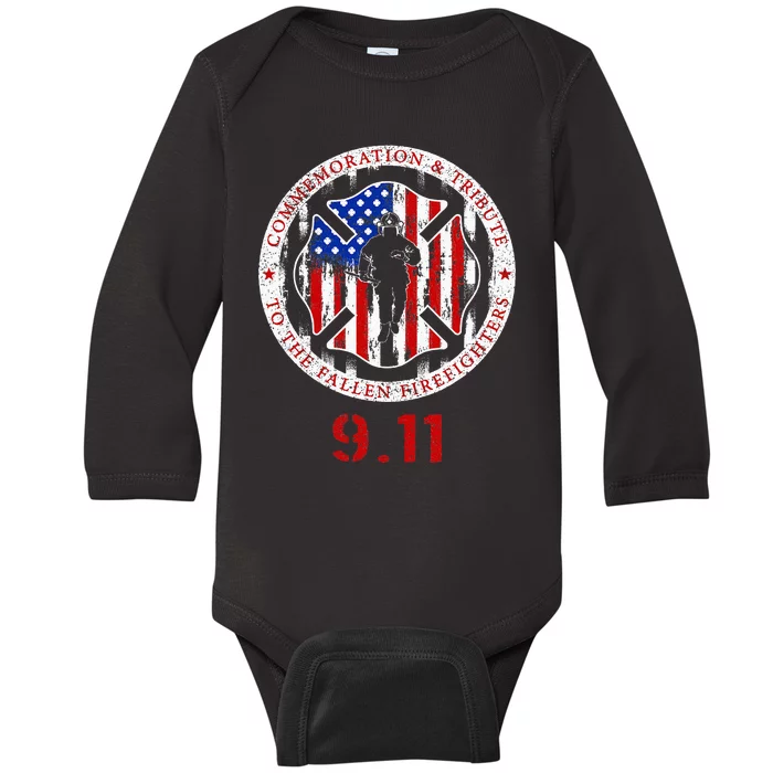 In Memory And Honor Of Firefighters Remembering 911 Baby Long Sleeve Bodysuit