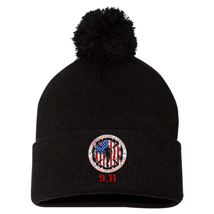 In Memory And Honor Of Firefighters Remembering 911 Pom Pom 12in Knit Beanie