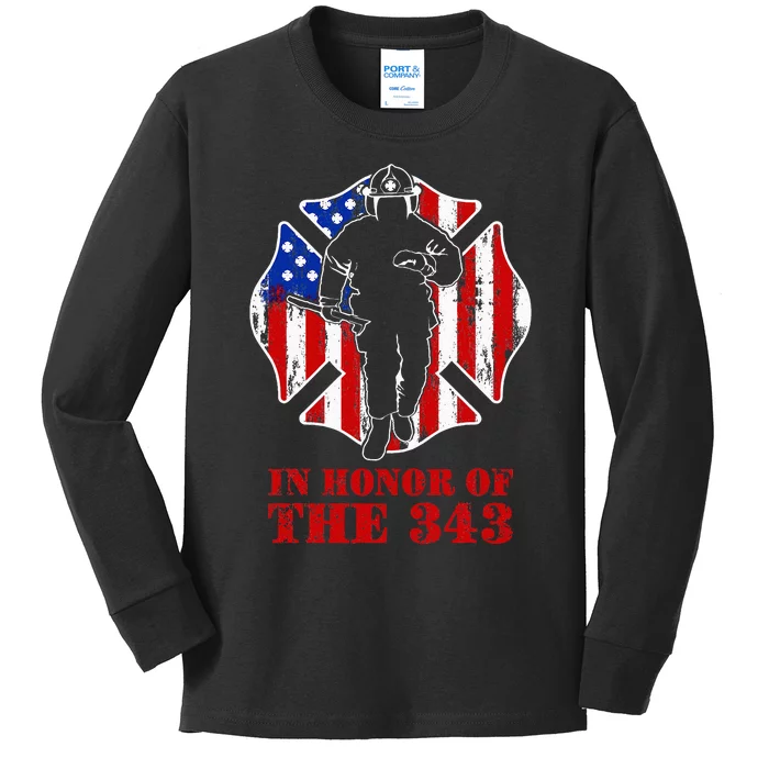 In Memory And Honor We Will Never Forget 343 Firefighter Kids Long Sleeve Shirt