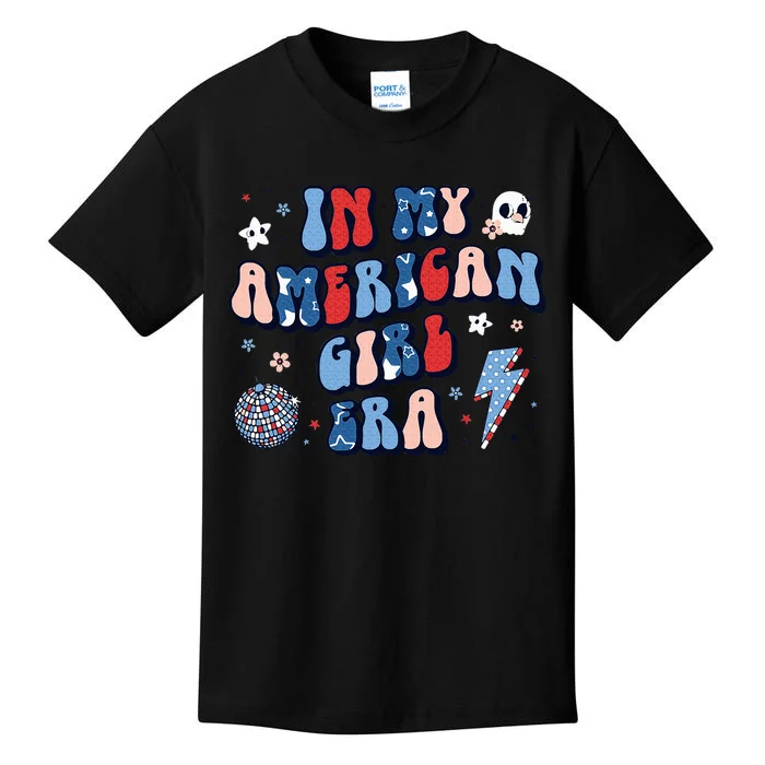 In My American Girl Era Retro 4th Of July Fourth Groovy Kids T-Shirt