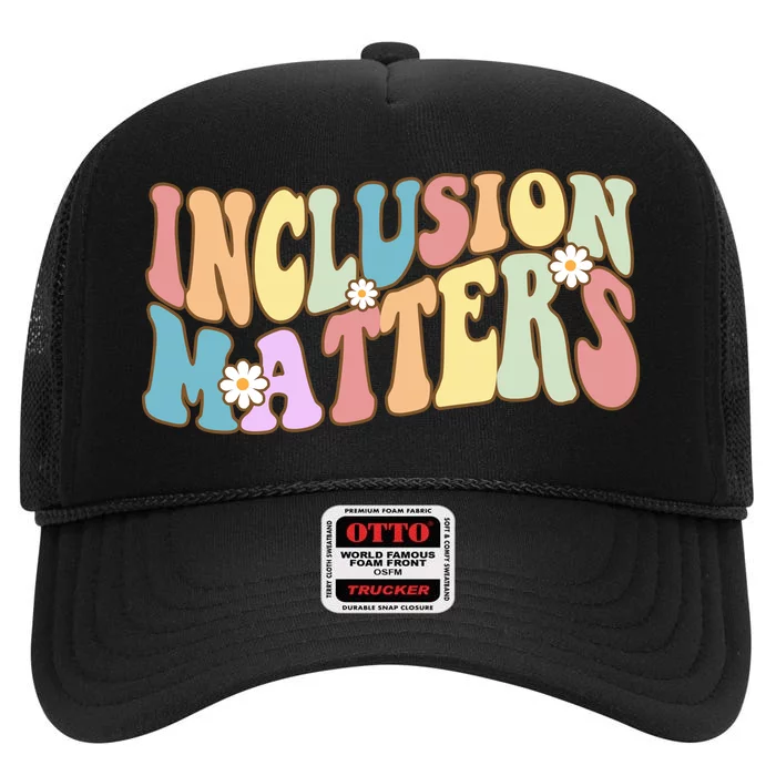 Inclusion Matters Autism Awareness Retro Floral High Crown Mesh Trucker Hat