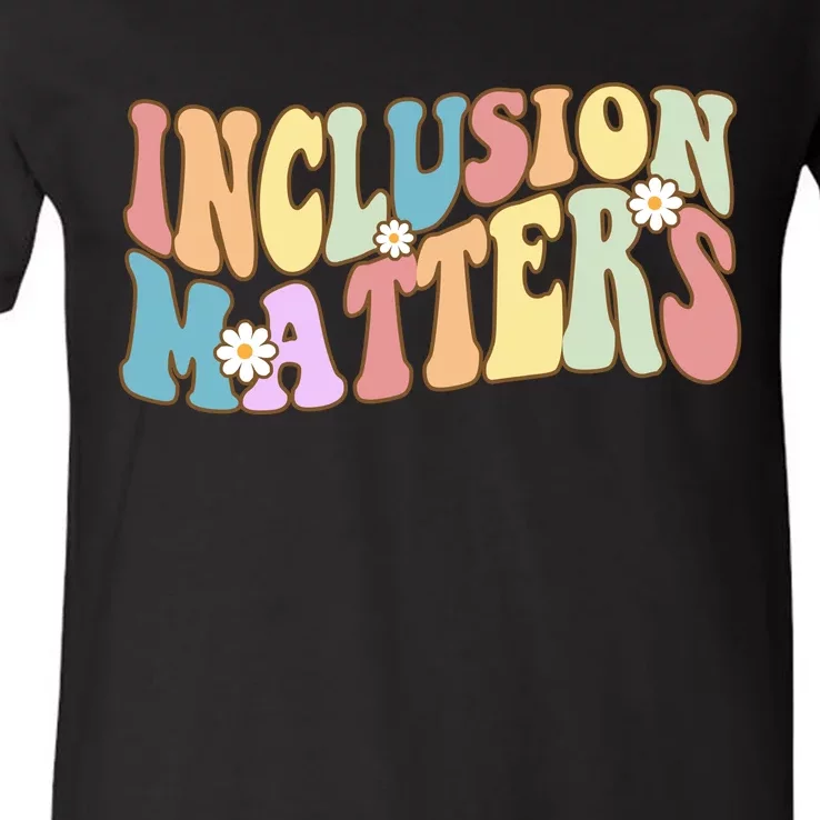 Inclusion Matters Autism Awareness Retro Floral V-Neck T-Shirt