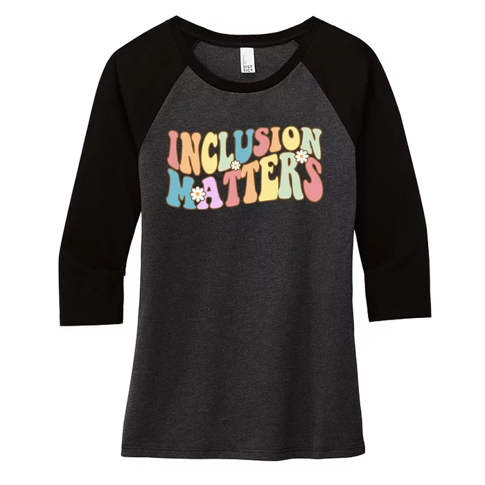 Inclusion Matters Autism Awareness Retro Floral Women's Tri-Blend 3/4-Sleeve Raglan Shirt