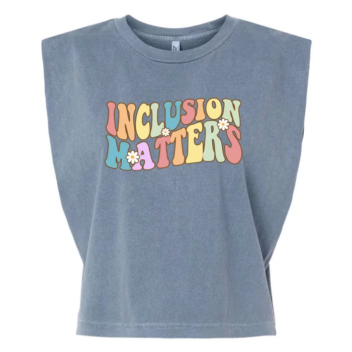 Inclusion Matters Autism Awareness Retro Floral Garment-Dyed Women's Muscle Tee