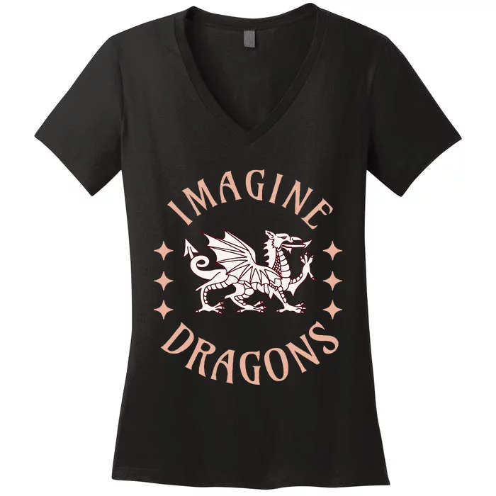 Imagine Magical And Mythical Fantasy Dragons For Women's V-Neck T-Shirt