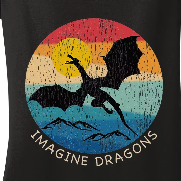 Imagine Magical And Mythical Fantasy Dragons Women's V-Neck T-Shirt