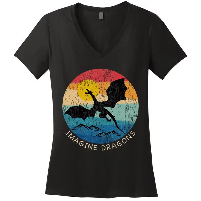 Imagine Magical And Mythical Fantasy Dragons Women's V-Neck T-Shirt