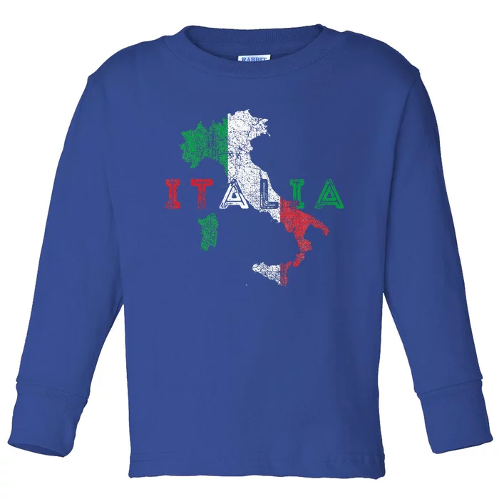 Italy Map and Flag Souvenir Distressed Italia Toddler Long Sleeve Shirt