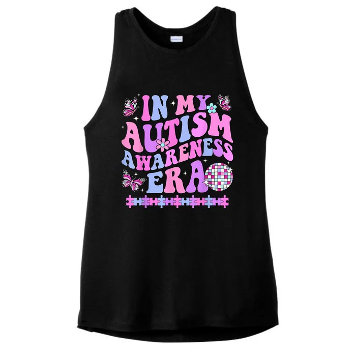 In My Autism Awareness Era Retro Disco In April We Wear Blue Ladies Tri-Blend Wicking Tank