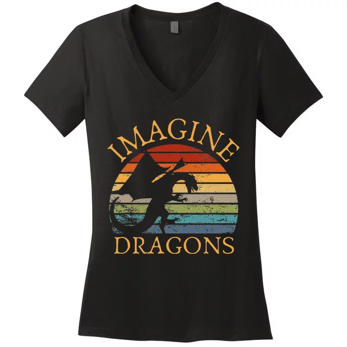 Imagine Magical And Mythical Fantasy Dragons Women's V-Neck T-Shirt