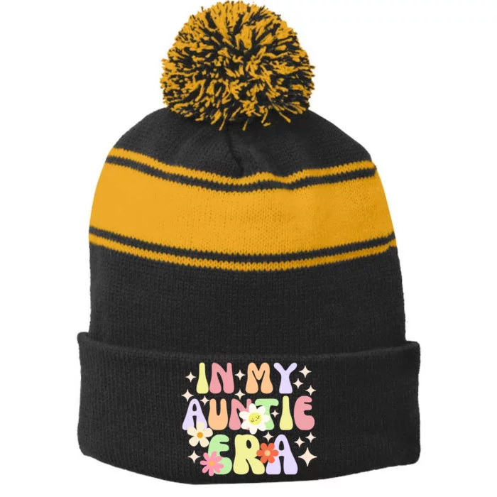 In My Auntie Era Colorful Stripe Pom Pom Beanie