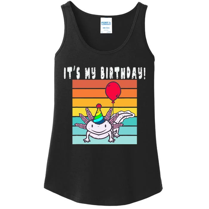 Its My Birthday Axolotl Party Hat & Balloon Ladies Essential Tank