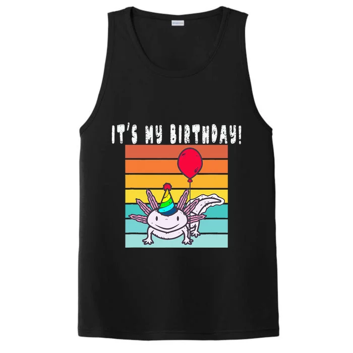 Its My Birthday Axolotl Party Hat & Balloon Performance Tank