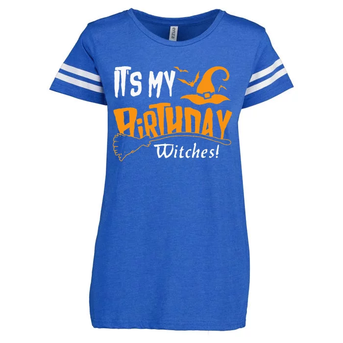 Its My Birthday Witch Halloween October Birthday Enza Ladies Jersey Football T-Shirt