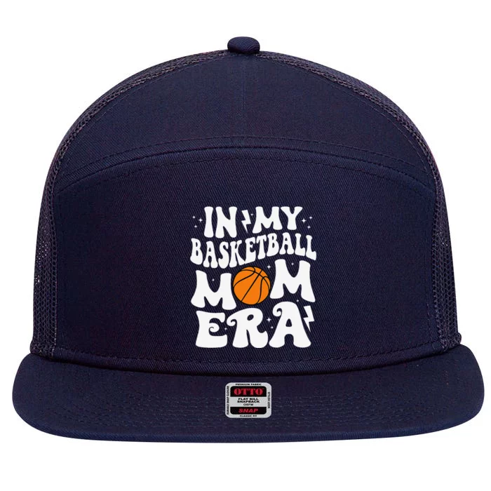 In My Basketball Mom Era Cute Groovy Basketball Mom 7 Panel Mesh Trucker Snapback Hat