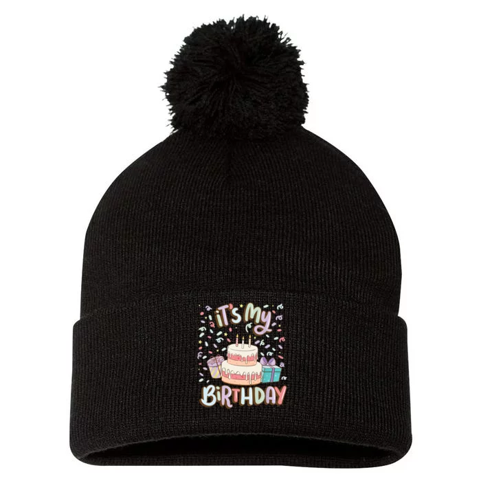 It's My Birthday Cake donut confetti Pom Pom 12in Knit Beanie